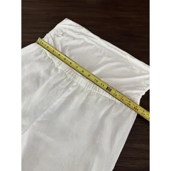 Saks Fifth Avenue Linen Pants Womens M/L White Yoga Elastic Waistband Wide Leg - Picture 2 of 11